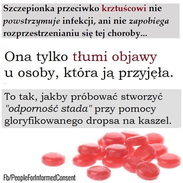 Szczepionka przeciwko krztuścowi nie powstrzymuje infekcji, ani nie zapobiega rozprzestrzenianiu się tej choroby...