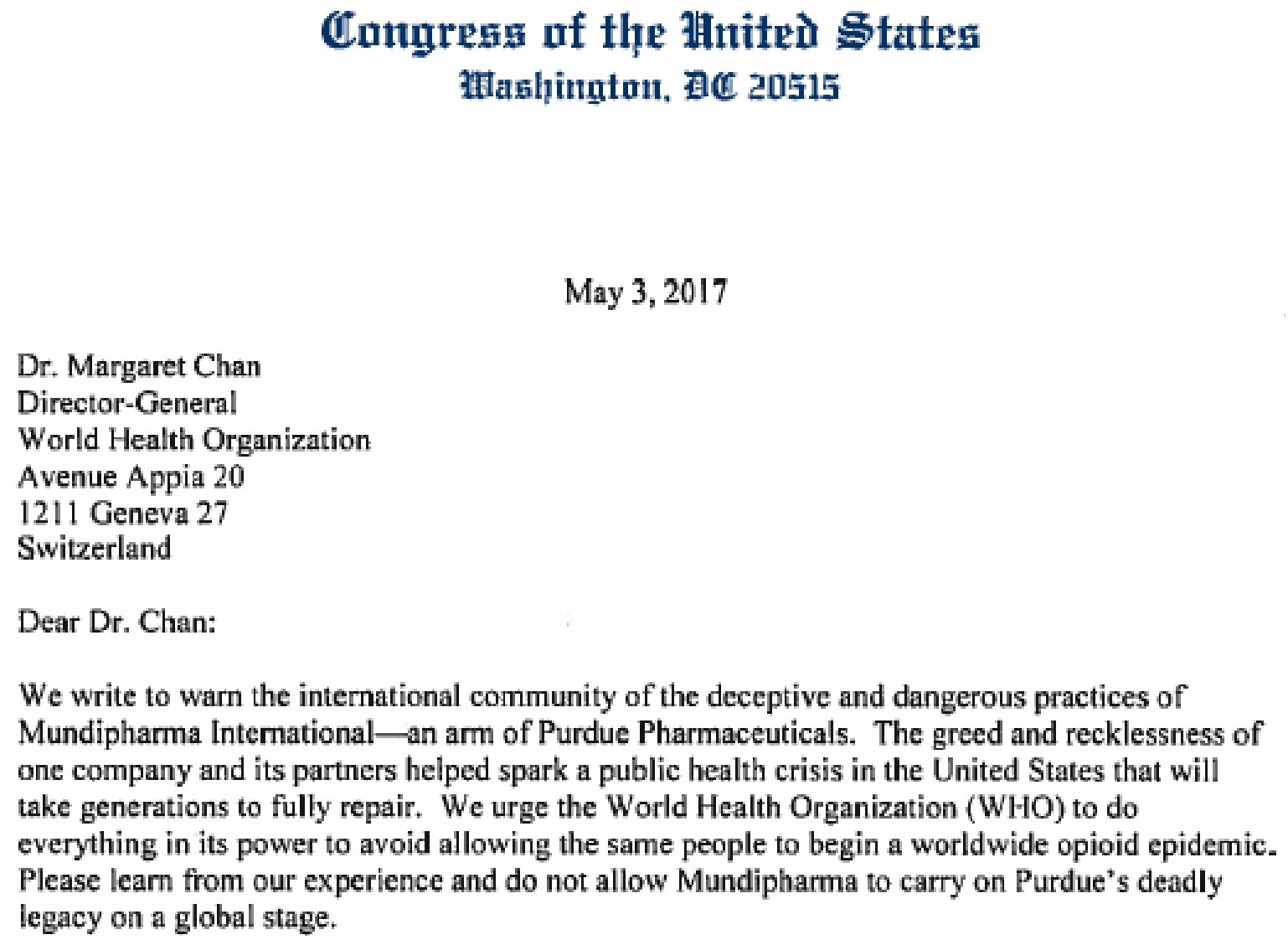 WHO i Purdue Pharma połączyły siły we wciskaniu opioidów na świecie - dr Margaret Chan, 3 maj 2017