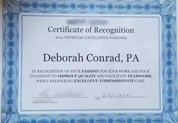 Deborah Conrad - nagroda za wybitną pracę za poświęcenie dla dobra pacjentów