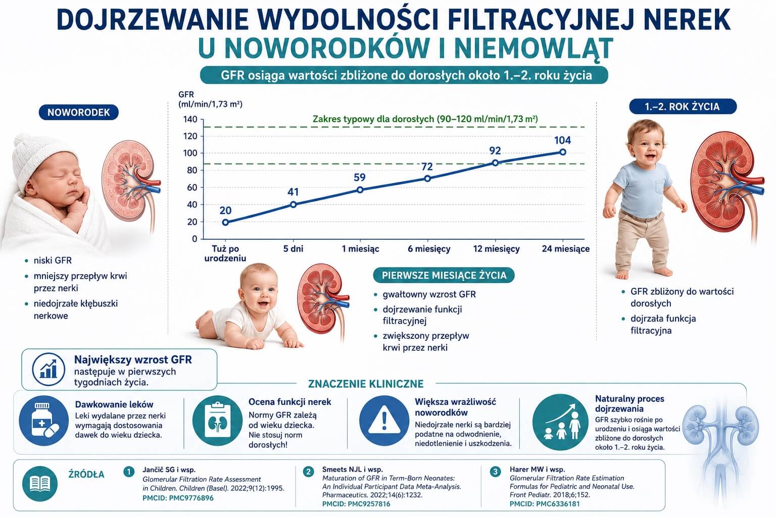Dojrzewanie wydolności filtracyjnej nerek u noworodków i niemowląt