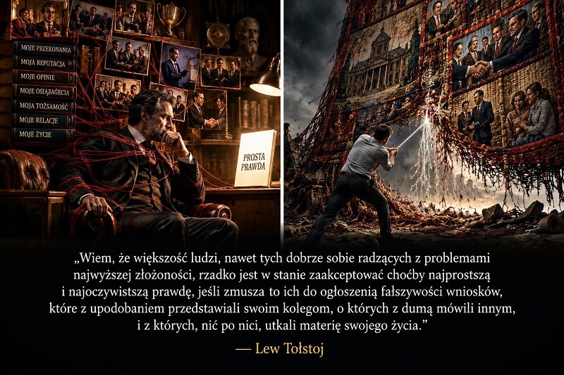 Większość ludzi, nawet tych dobrze sobie radzących z problemami najwyższej złożoności, rzadko jest w stanie zaakceptować choćby najprostszą i najoczywistszą prawdę - Lew Tołstoj